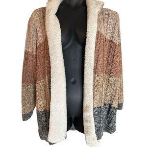 Lety & Me Women's Size 2X Brown Black Colorblock Fleece Lined Cardigan Sweater